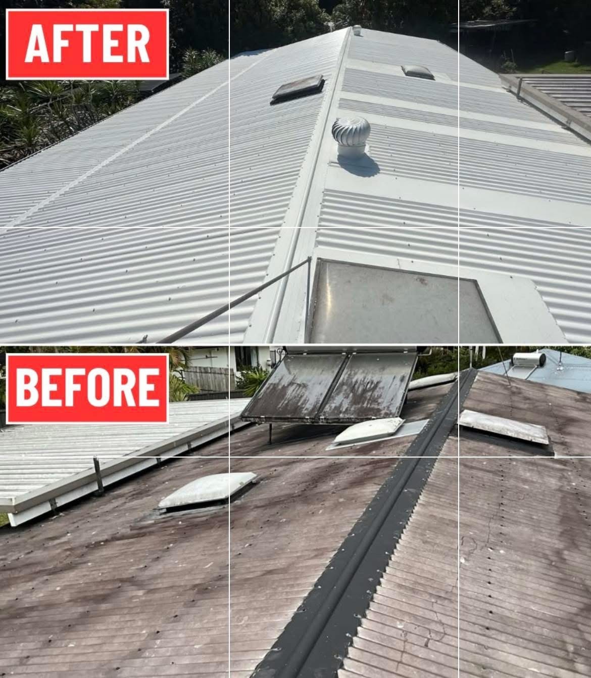 Before and after comparison of an ELEV8 roof replacement on the Gold Coast